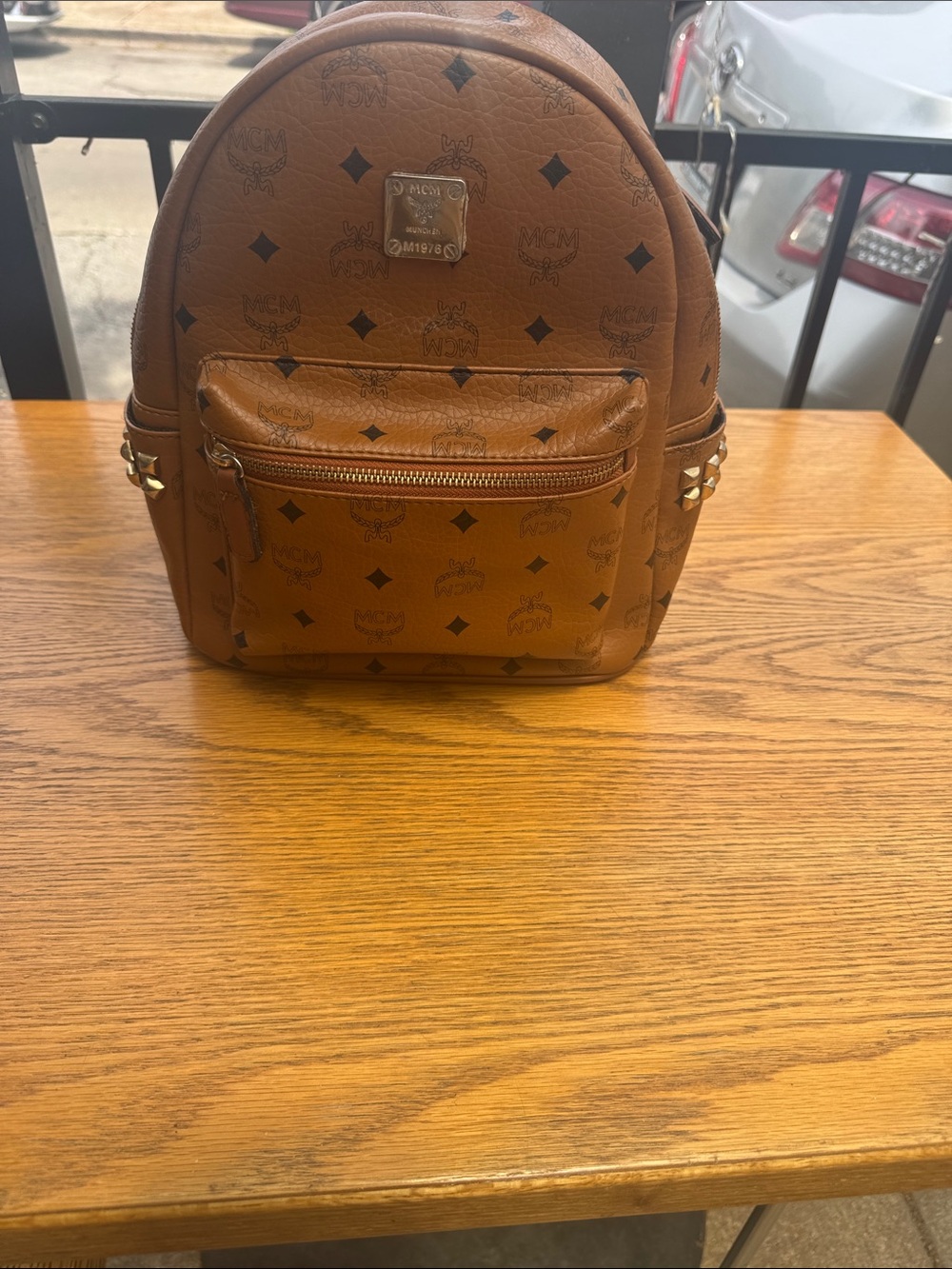 MCM Cognac Monogram Mini Backpack with Gold Studs(vintage 1980 )